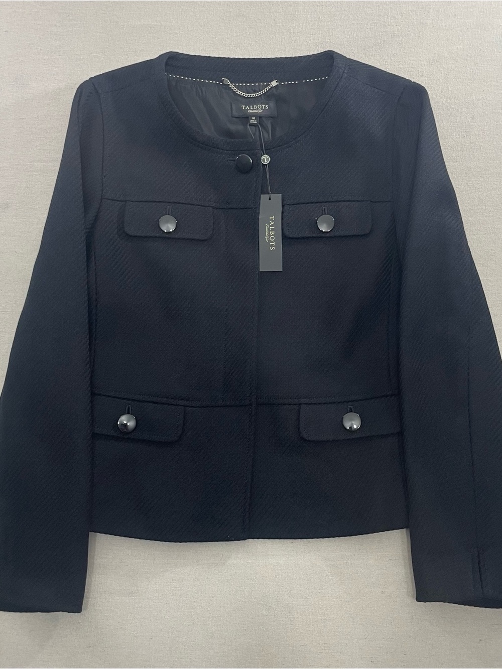 New Talbots Seersucker Blazer Jacket Button Up Career Office Black Size 10